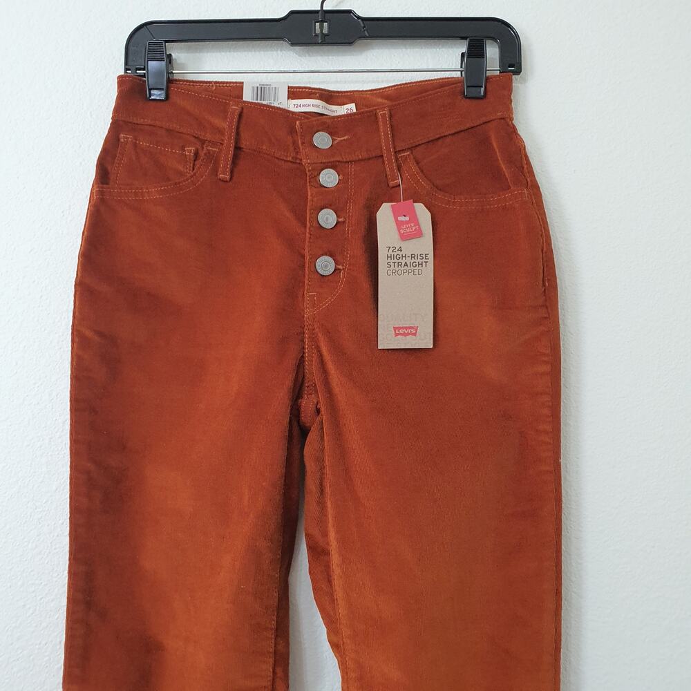 Levi's 724 Orange High Rise Straight Cropped Corduroy Pants Women's Size W26 - Picture 6 of 12